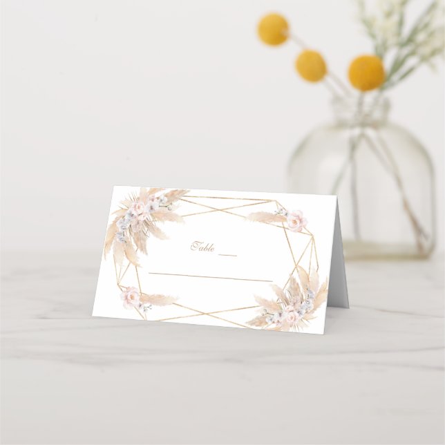 Rosa Pampas-Gras-Gold auf einer Hochzeit Platzkarte (Vorderseite)