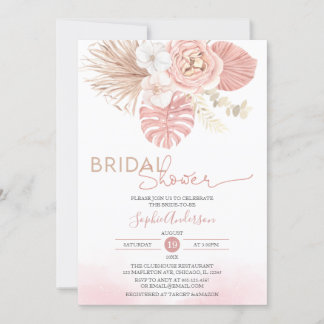 Rosa Pampas Grass Boho Brautparty Einladung