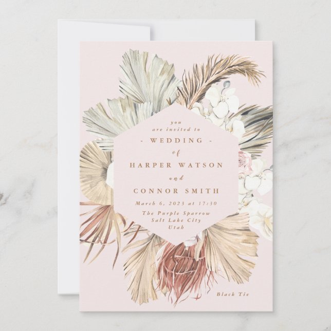 Rosa Pampas Tropischer Dschungel aus Gras Einladung (Vorderseite)