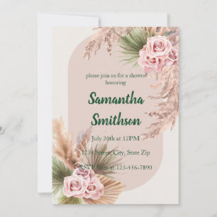 Rosa Pampas und Blumenmuster Einladung