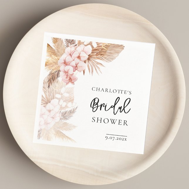 Rosa Pampelmuse Brautparty Papier Serviette (Pink Floral Pampas Grass Bridal Shower Paper Napkins)