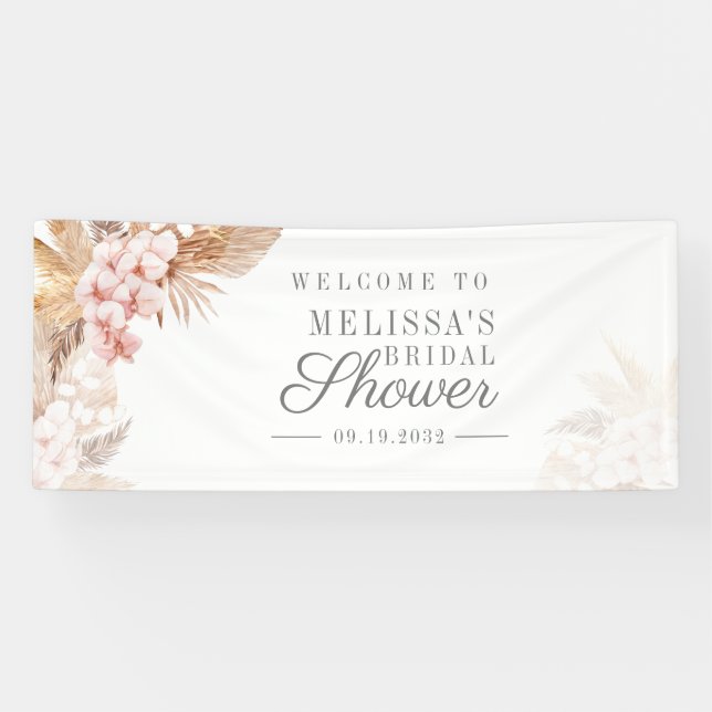 Rosa Pampelmuse Gras Brautparty Banner (Horizontal)