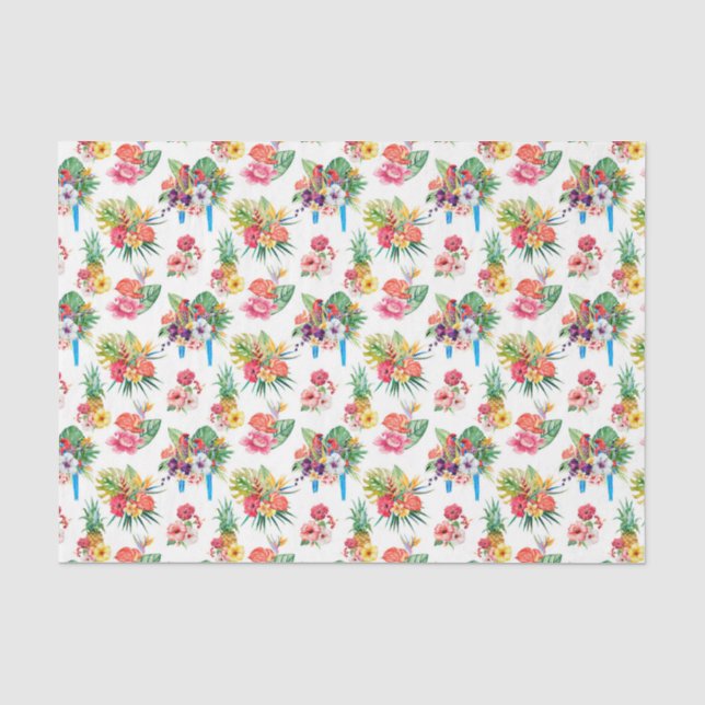 Rosa Papageien und Blume (Design 61 rosa Serie) Seidenpapier (Vorderseite)