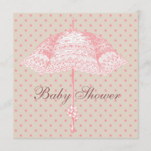 Rosa Parasol Schirm Baby Mädchen Dusche Einladung
