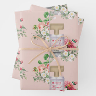 Rosa Parfümflasche Florale Hochzeitsdusche  Geschenkpapier Set