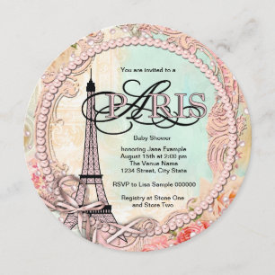 Rosa Paris Baby Shower Einladungen