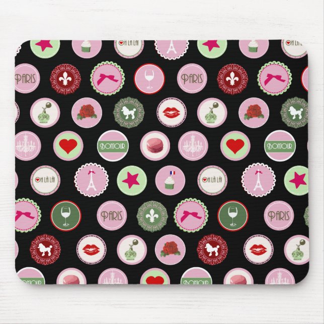 Rosa Paris Liebe Mädchen Muster Mousepad (Vorne)