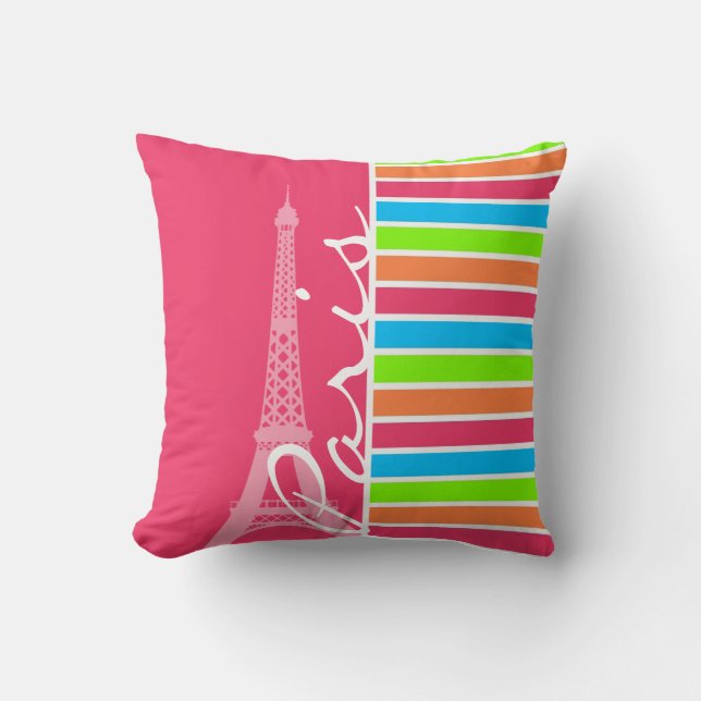 Rosa Paris; Retro Neon Rainbow Kissen (Vorderseite)