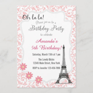 Rosa Paris Romantischer Geburtstag Einladung