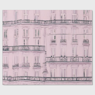 Rosa Pariser Apartmentfassaden-Muster | Verpackung Geschenkpapier