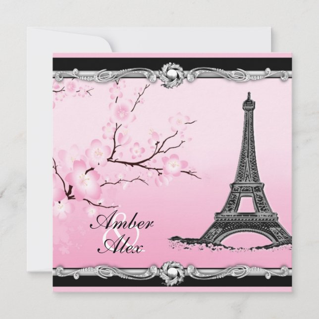 Rosa Pariser Eiffelturm Einladung zur Hochzeit (Vorderseite)