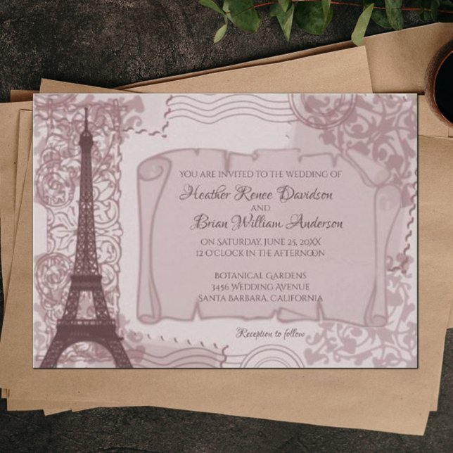 Rosa Pariser Hochzeitseinladung Einladung (Pink Parisian Wedding Invitation)