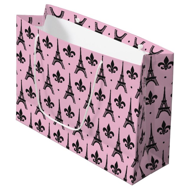Rosa Pariser Party Eiffelturmgeschenk-Tasche Große Geschenktüte (Vorderseite Schrägansicht)