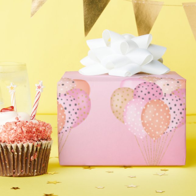 Rosa Party Balloons Geschenkpapier (Geburtstagsparty)