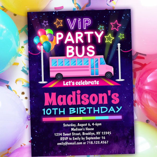 Rosa Party Bus VIP Geburtstag Einladung (Von Creator hochgeladen)