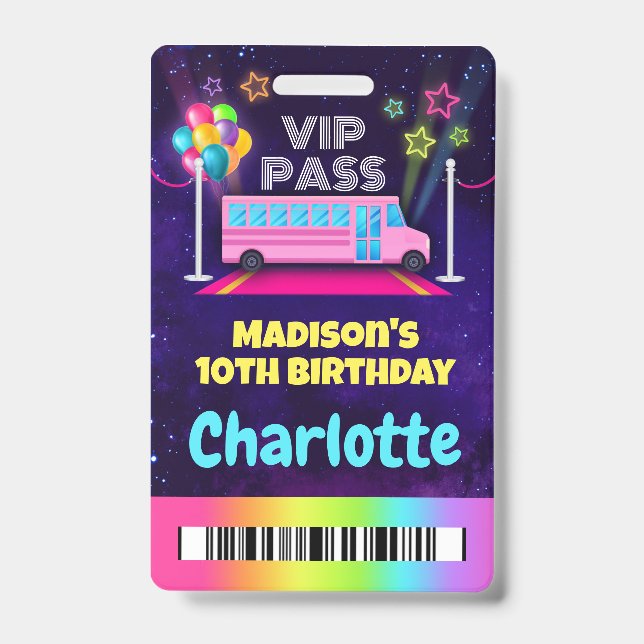 Rosa Party Bus VIP Pass Lanyard Ausweis (Vorderseite)