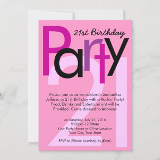 Rosa Party Einladung 21. Geburtstag