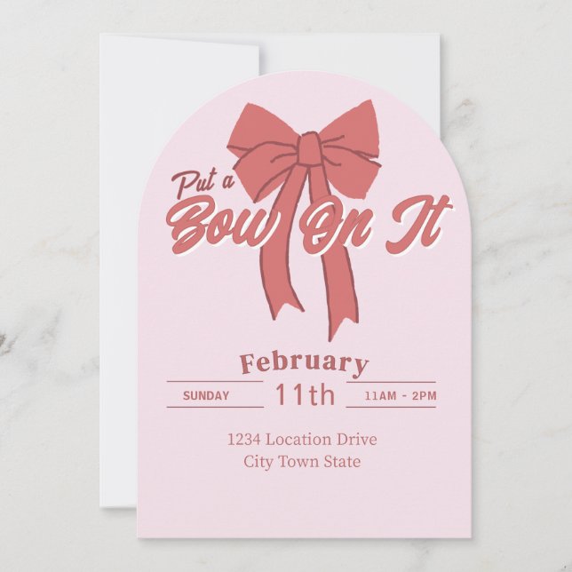 Rosa Party Einladung Bow - Coquette Bow Geburtstag (Vorderseite)