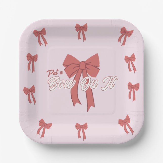 Rosa Party Einladung Bow - Coquette Bow Geburtstag Pappteller (Vorderseite)