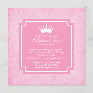 Rosa Party Einladung Prinzessin-Crown Birthday