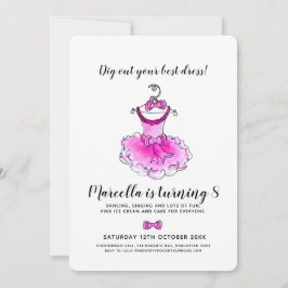 Rosa Party Kleid Mädchen Geburtstag Einladung