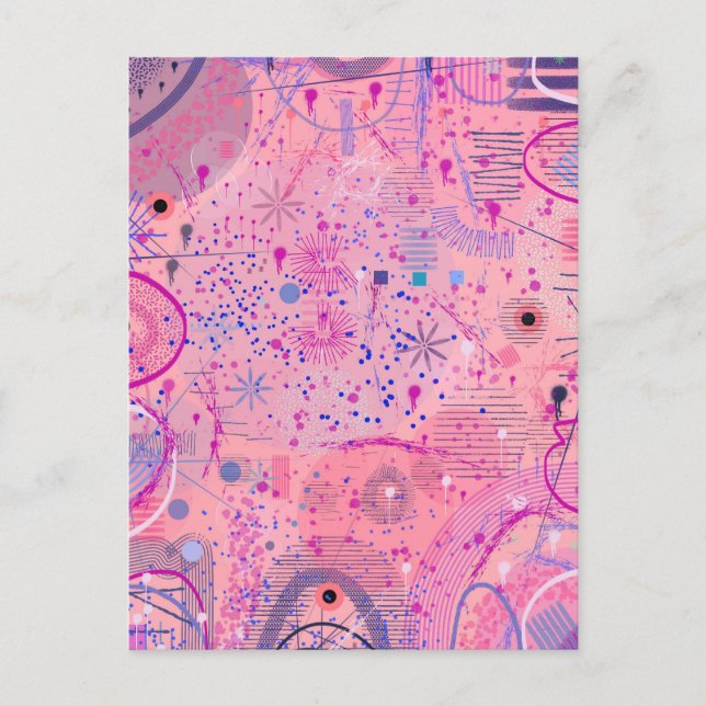 Rosa-Party-Maximalist-Kunst Postkarte (Vorderseite)
