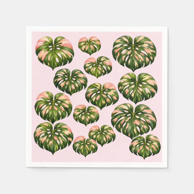 Rosa Party Monstera Servietten (Vorderseite)