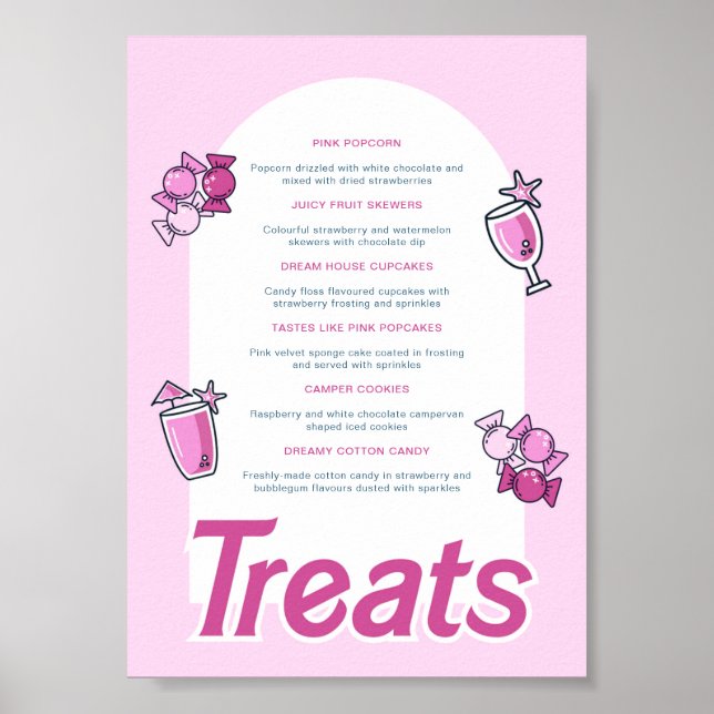 Rosa Party Sweet Leckereien Menü Poster (Vorne)