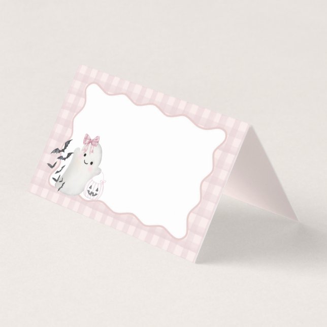Rosa Pastel Little Boo Ghost Platzkarte Tischdekor (Vorderseite)