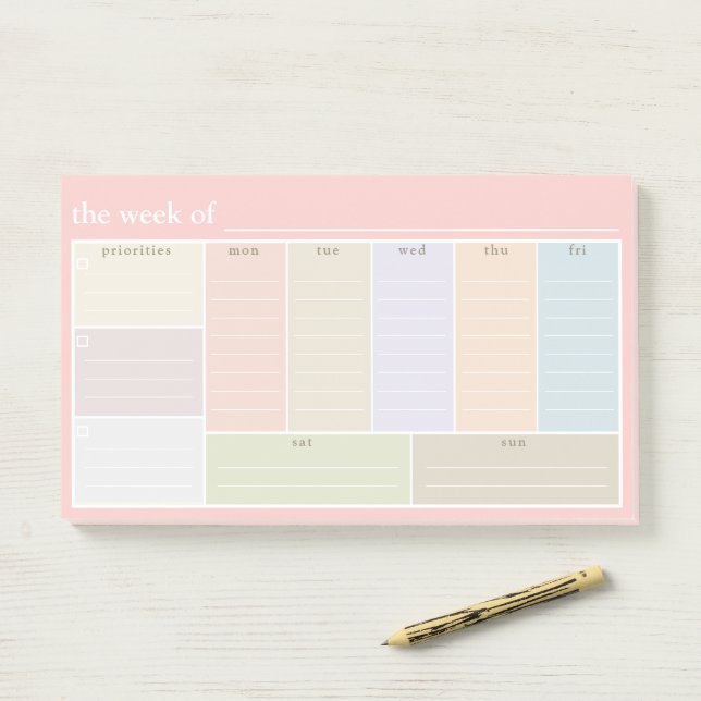 Rosa Pastel Weekly Desk Planner To-do List Post-it Klebezettel (Auf Schreibtisch)