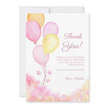 Rosa Pastell-Ballon-Baby-Shower-Dankeskarten