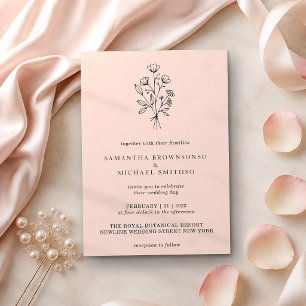 Rosa Pastell Blumenstrauß Boho Minimal Botanik Einladung