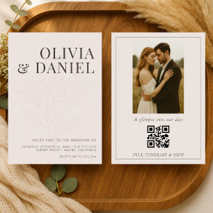 Rosa Pastell Botanische Foto QR-Code Hochzeit Einladung