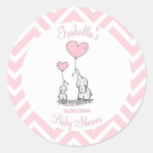 Rosa Pastell Elefant Baby Shower Runder Aufkleber