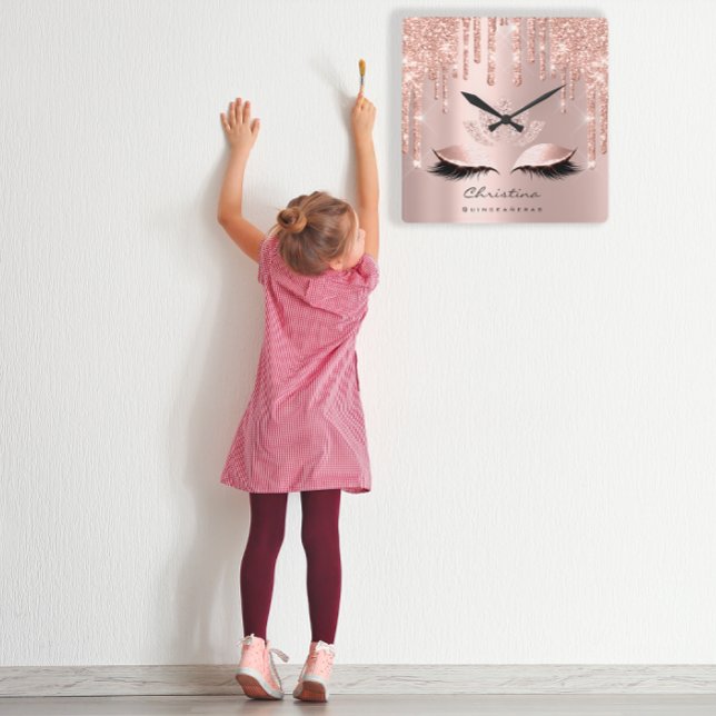 Rosa Pastell Funkelnd Diamond Lotus Princess Quadratische Wanduhr (Pink Rose Pastel Sparkly Diamond Lotus Princess Square Wall Clock)