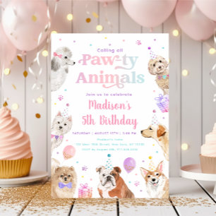 Rosa Pastell-Hund Paw-ty-Tiere Geburtstag Einladung