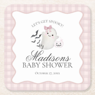 Rosa Pastell Kleiner Boo Geist Baby Shower Bar Rechteckiger Pappuntersetzer
