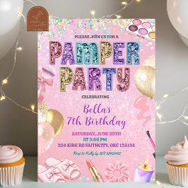 Rosa Pastell Pailletten Glitter Verwöhnparty Gebur Einladung