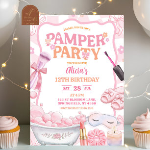Rosa Pastell Retro-Spa Verwöhnparty Geburtstag Einladung