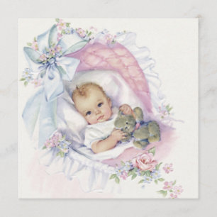 Rosa Pastell Vintage Baby Mädchen Shower Einladung