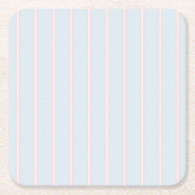 Rosa, Pastellblau, weiße Punkte und Streifen Rechteckiger Pappuntersetzer (Vorderseite)