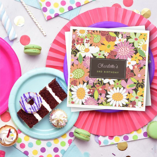 Rosa Pastelle Frühlingsblumen Garten Geburtstagspa Serviette (Pink Pastels Spring Flowers Garden Kid's Birthday Party Paper Napkins @ fat_fa_tin)