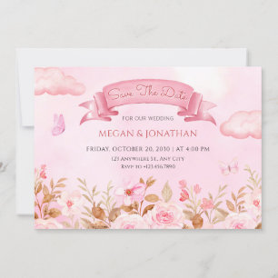 Rosa pastellfarbene Aquarellgarten Hochzeit Save The Date