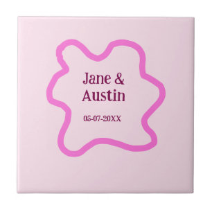 Rosa-pastellfarbene Retro-Hochzeitsrandrahmen-Name Fliese