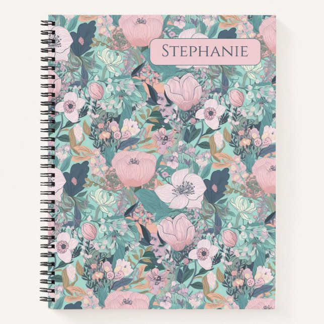 Rosa Pastellgarten Blumen Notizbuch (Vorderseite)