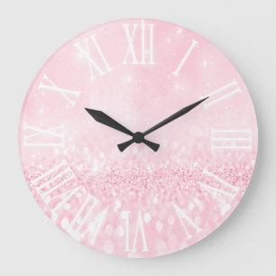 Rosa PastellGlitzereffekt weiße Funken-Prinzessin Große Wanduhr