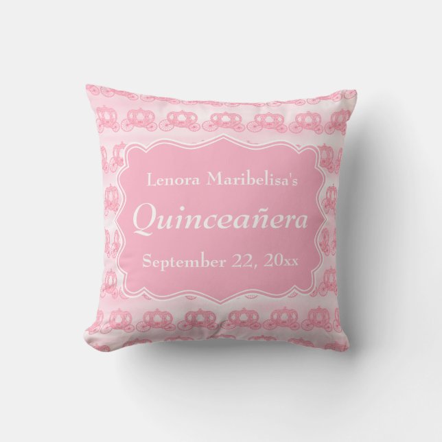 Rosa Pastellwagen Quinceanera Kissen (Vorderseite)