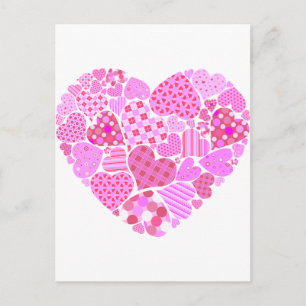 Rosa Patchwork Herz Postkarte