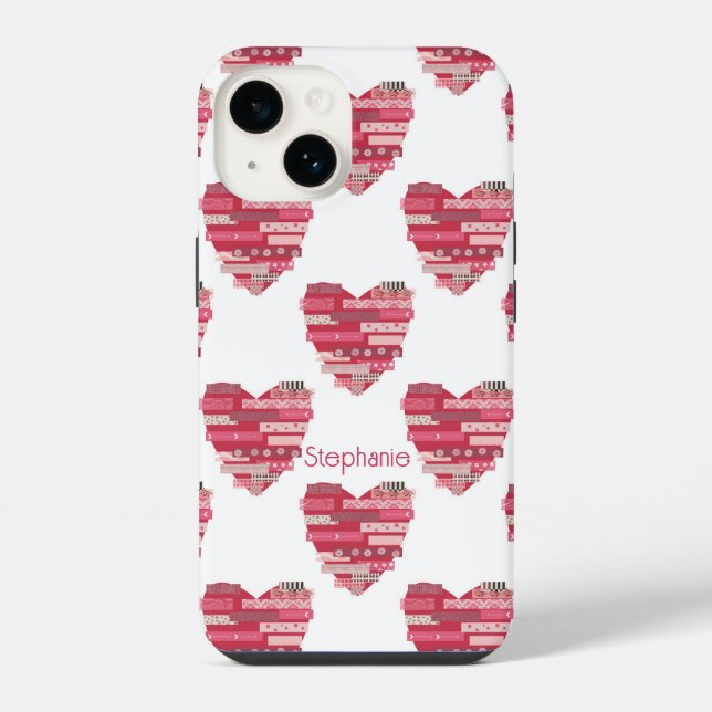 Rosa Patchwork-Herzen Handyhülle iPhone 14 Hülle (Rückseite)