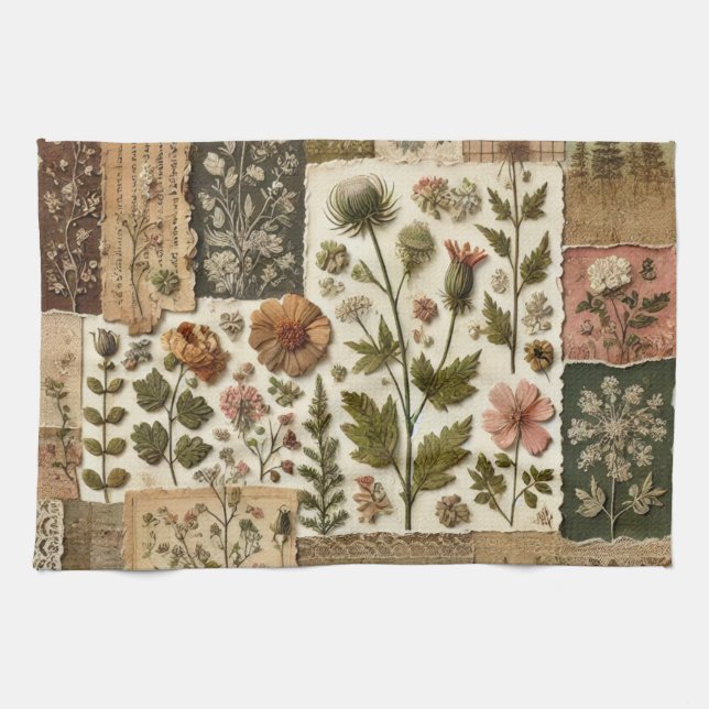 Rosa Patchwork Quilt Rustikale Blumenmuster Geschirrtuch (Horizontal)